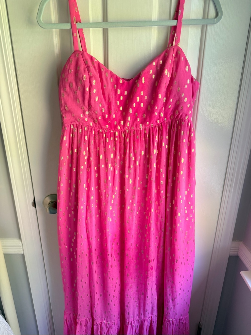 Lily Pulitzer Hot Pink Spaghetti Strap Dress with Gold Dot Accents